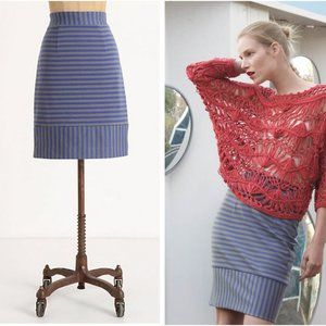 Anthropologie Plenty by Tracy Reese Blue Grey Striped Skirt Size 2